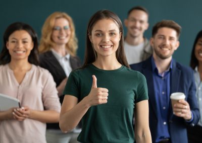 Happy,Young,Female,Business,Leader,Making,Like,Thumb,Up,,Diverse